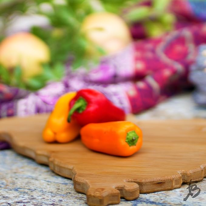 Totally Bamboo South Carolina State Shaped Bamboo Serving and Cutting Board | State charcuterie board with natural bamboo grain. Knife-friendly surface for food prep. Hang tie for wall display.