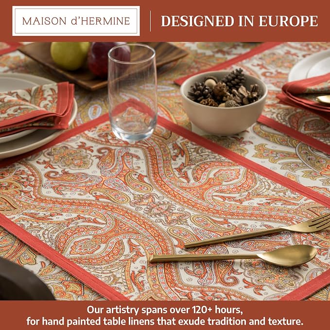 Maison d' Hermine Placemats Set of 4 Reusable 100% Cotton (13"x19") | Cloth Place Mats Washable Table Mats for Kitchen Dining Party Wedding Hotel Home Thanksgiving Christmas - Kashmir Paisley