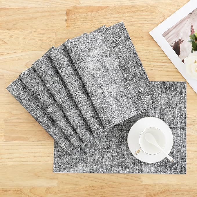 Homaxy PU Faux Leather Placemats for Dining Table, Set of 12, Black & White | Waterproof Wipeable Washable Table Mats, Easy to Clean Anti-Slip Place Mats, 11.8" x 17"