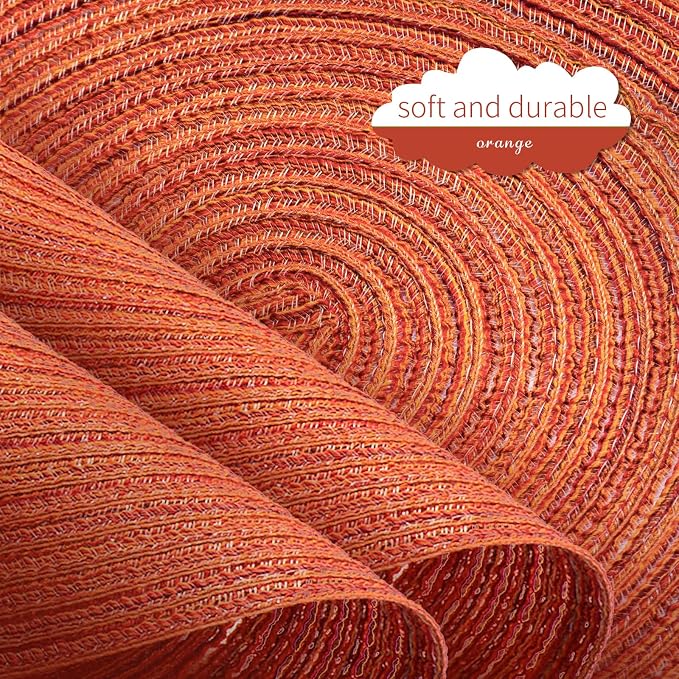 FunWheat Round Braided Placemats Set of 6 Place mats for Dining Tables Woven Heat Resistant Table Mats 15 inch for Fall(Orange)