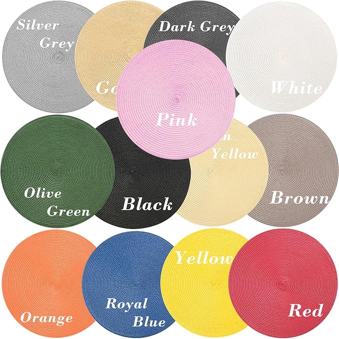 Zupro Round Pink Placemats Set of 6 Braided Non-Slip15 Indoor/Outdoor Use | Heat Resistant Washable,for Kitchen Dining Tables Four Seasons Dinner Parties Thanksgiving Christmas and Everyday Use.