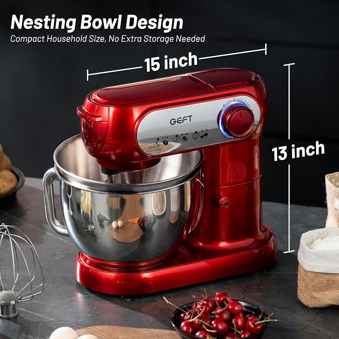 Stand Mixer, 3.5QT&6QT Bowls Mixers Kitchen Electric Stand Mixer Red | 600W Tilt-Head Kitchen Mixer with Stainless Steel Bowl, Dishwasher-Safe Dough Hook, Flat Beater, Wire Whisk, Splash Guard