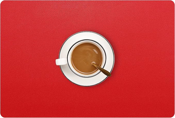 Wipeable Placemats Leather Table Mats Waterproof Heat-Resistant Easy to Clean for Dining Table Set Kitchen Table (2, Red)