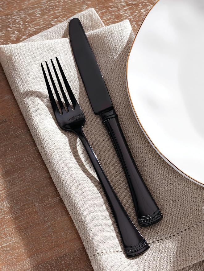 Lenox 893677 Portola Black 20-Piece Flatware Set | black, dishwasher safe | includes knives, forks, and spoons | heavy duty, cutlery set for kitchen and dining, utensil set
