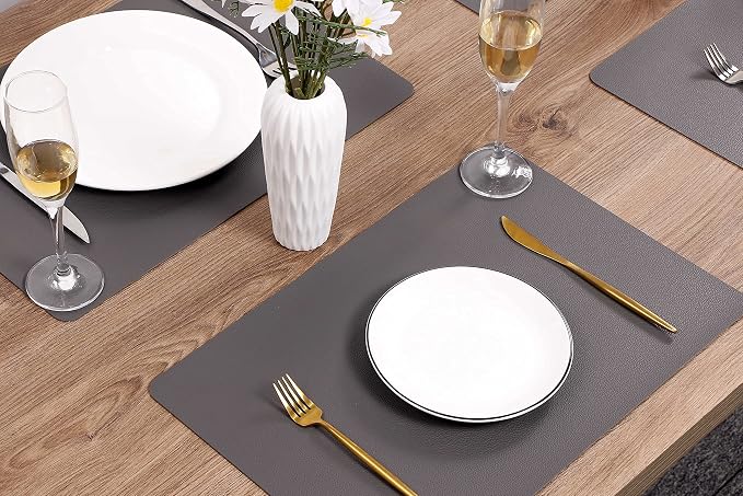 Wipeable Placemats Leather Table Mats Waterproof Heat-Resistant Easy to Clean for Dining Table Set Kitchen Table (6, Grey)