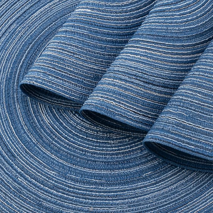 Winknowl Round Braided Placemats Set of 4 Washable Woven Heat Resistant Table Mats for Kitchen Dining Tables 15 inch Round Place Mats (Seascape Blue,4)