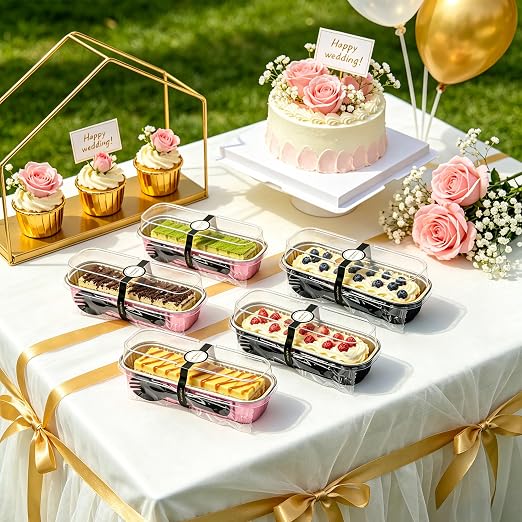 NPLUX Mini Cake Pans with Lids, 100 Pack Colorful 6.8oz for Birthday Treats | Good for custard, snack cups, fruit toppings and baked samples; organized pieces help speed up service lines.