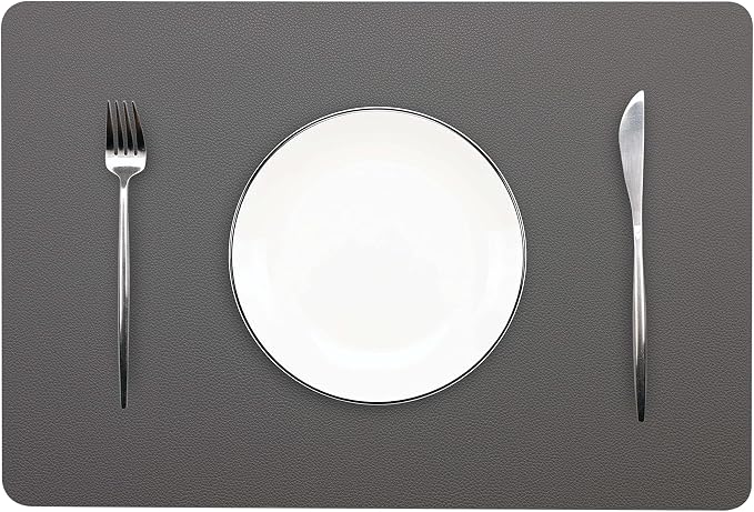 Wipeable Placemats Leather Table Mats Waterproof Heat-Resistant Easy to Clean for Dining Table Set Kitchen Table (6, Grey)