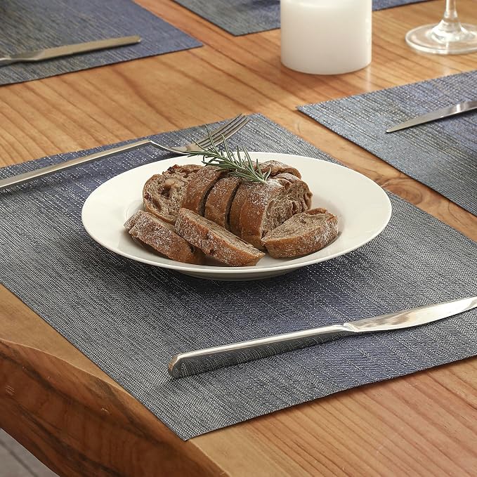 Leetaltree Denim Blue Placemats Set of 4 - Heat Resistant Non-Slip Place mats for Dining Table, Washable Durable PVC Vinyl Woven Table Mats（Denim Blue, 4）