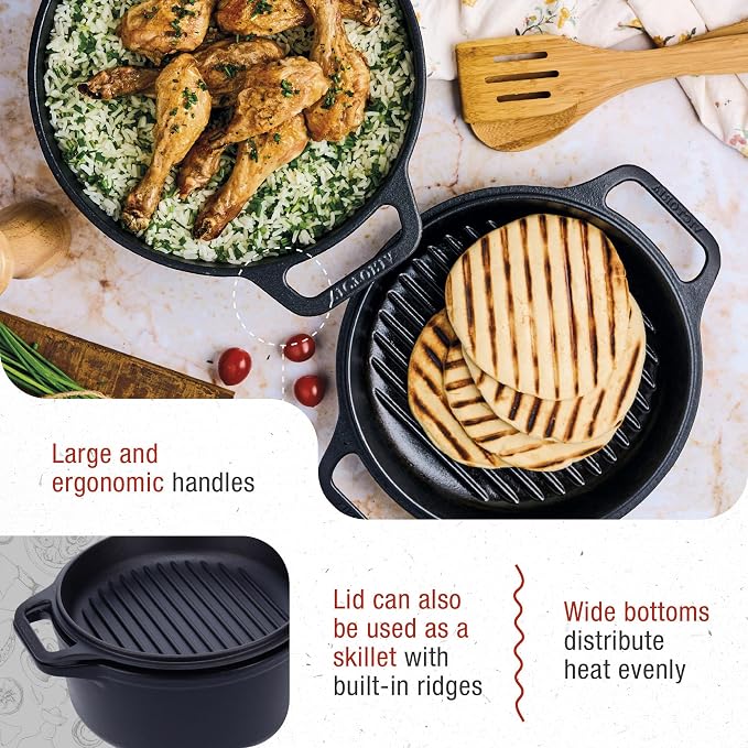 Victoria 6-Quart Cast Iron Combo Cooker, Combination Dutch Oven and Skillet, Made in Colombia, 2-Piece Set