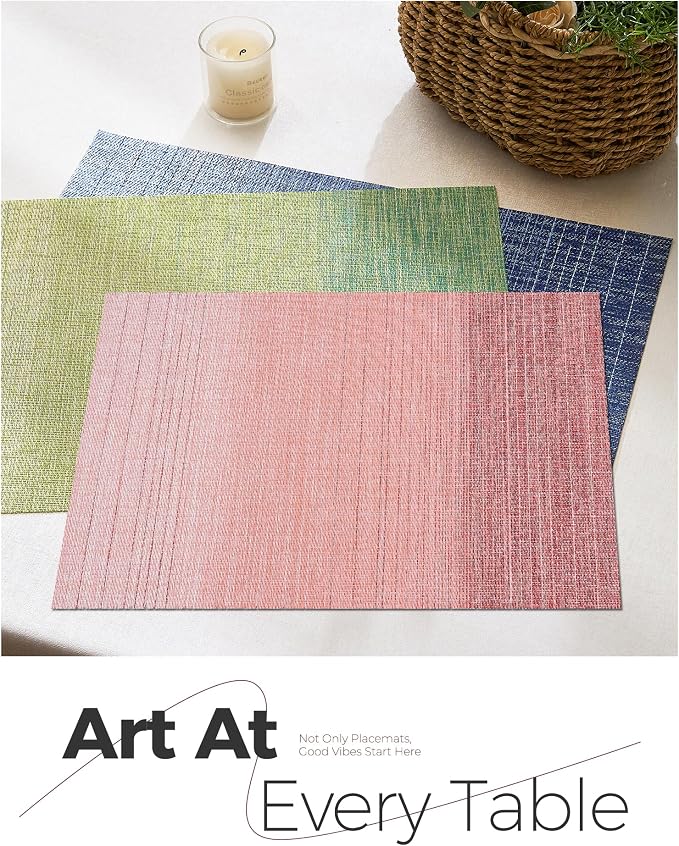 Leetaltree Gradient Pink Woven Placemats Set of 4 - Heat Resistant Non-Slip Place mats for Dining Table, Washable Durable PVC Vinyl Woven Table Mats(Gradient Pink, 4)