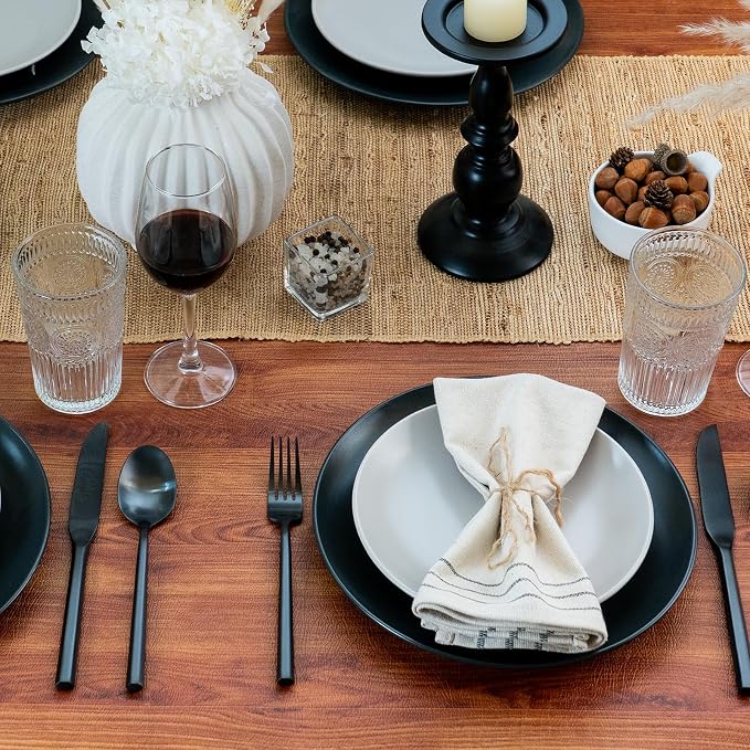 Alata Hexagon Black 20-Piece Forged Silverware Set Stainless Steel Flatware Set,Service for 4,Matte Satin Polished Cutlery Set,Dishwasher Safe