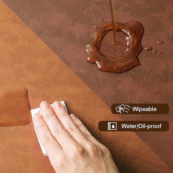 Placemats Set of 12, DOLOPL Reversible Dual-Color Faux Leather Place Mats 17"x11.8"– Waterproof, Heat Resistant, Washable & Wipeable, Luxury Retro Style for Kitchen Dining Table(Reddish Brown & Brown)
