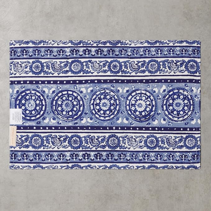 Maison d' Hermine Placemats Set of 4 Reusable 100% Cotton (13"x19") | Cloth Place Mats Washable Table Mats for Kitchen Dining Party Wedding Hotel Home Restaurant Spring Summer - Melodie Bleue
