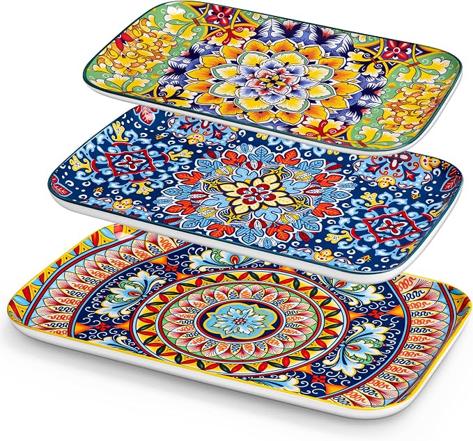 vancasso Serving Platters Set of 3, 16"/14"/12" In Rectangular Trays Retro | Ceramic Serving Dish for Entertaining Food, Microwave & Dishwasher Safe