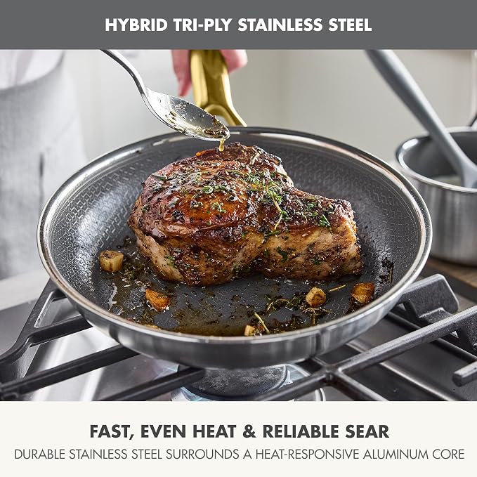 GreenPan Hybrid 6 Piece (8",10" & 12") Stainless Steel Skillets with Lids | APEX Tri-Ply Frying Pans, PFAS-Free Nonstick, Induction & All Cooktop Compatible, Dishwasher & Oven Safe up to 850F, Gold