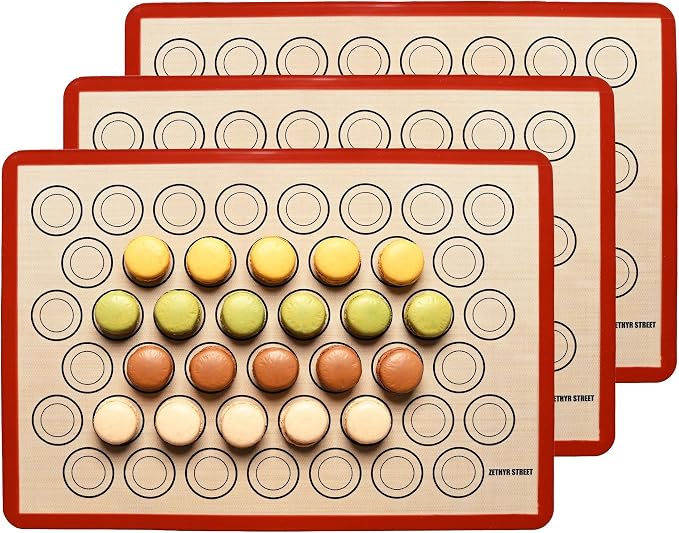 Macaron Baking Mat Silicone Non Stick, 3/4 Sheet Reusable Pack of 3 Red | Non-Stick Macaron Mat for Easy Baking, Heat Resistant & Dishwasher Safe, Reusable & Eco-Friendly, For Cookies & More, 13x19”