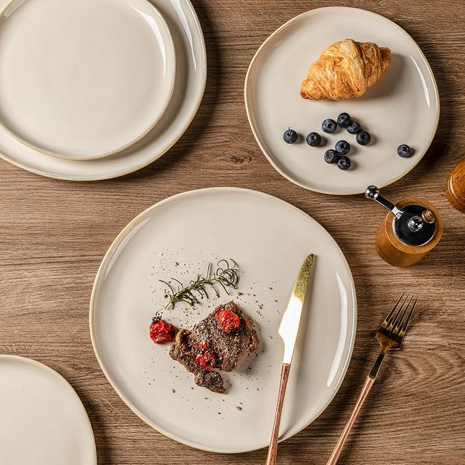 AmorArc Ceramic Dinnerware Sets for 8, 24Pcs Plates and Bowls Sets Dishes | Stoneware Handmade Reactive Glaze Dinner Set, Highly Scratch Resistant | Dishwasher & Microwave Safe Dishware