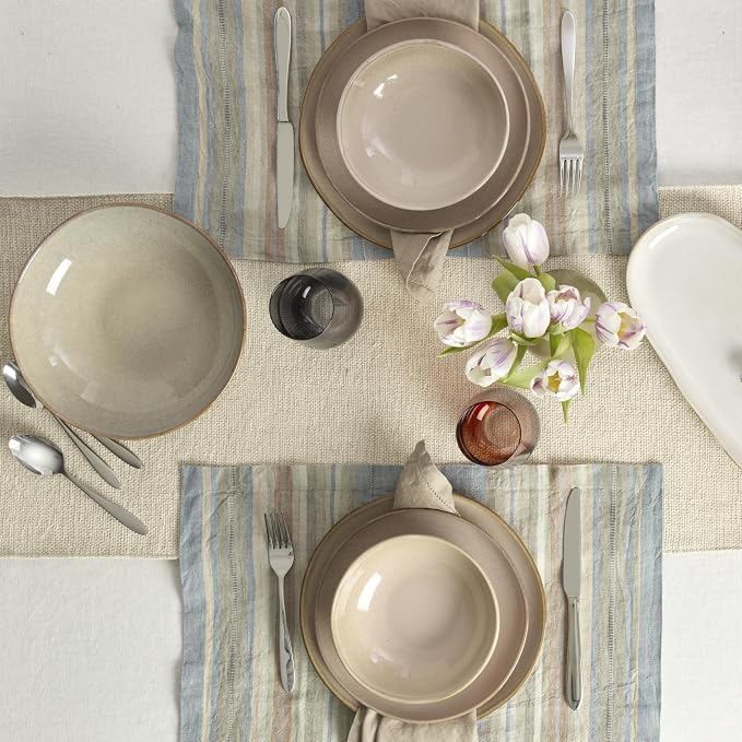 Oneida Organic Shades Clay Stoneware 12-Piece Dinnerware Set for 4 | dishwasher safe | plates and bowls sets for kitchen and dining | 10.25 inch plate, dish set, dishes | 2 inch, 28oz