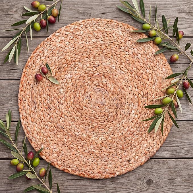 Natural Jute Placemats Set of 16, Round Woven Table Mats, 13 Inch Rattan Charger Plates, Bulk Set for Weddings, Parties & Events