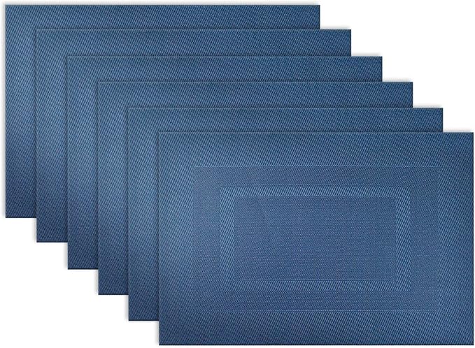 DII PVC Tabletop Collection Woven Indoor/Outdoor, Placemat Set, 13x17.25, Nautical Blue, 6 Piece