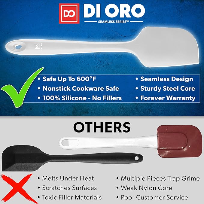 DI ORO Large Silicone Spatula - 600F Heat Resistant, Stone | Rubber scraper for baking, mixing, and frosting; Won't scratch nonstick pots and pans; BPA-free and dishwasher safe