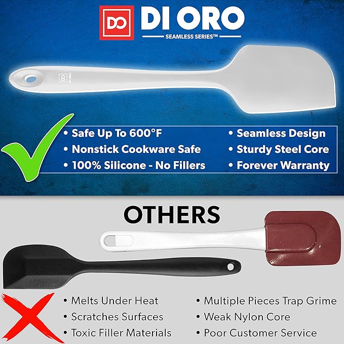 DI ORO Silicone Spatula Set - 600F Heat Resistant, 3-Pc Stone | Rubber scraper won't scratch nonstick pans; For baking, cooking, mixing, and frosting; BPA-free and dishwasher safe