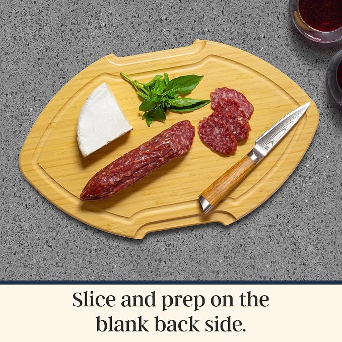 Totally Bamboo Flip, Serve & Store Football Charcuterie Board with Lid | Football-shaped serving board with locking travel cover for tailgates and game day parties. Prep side includes juice groove.