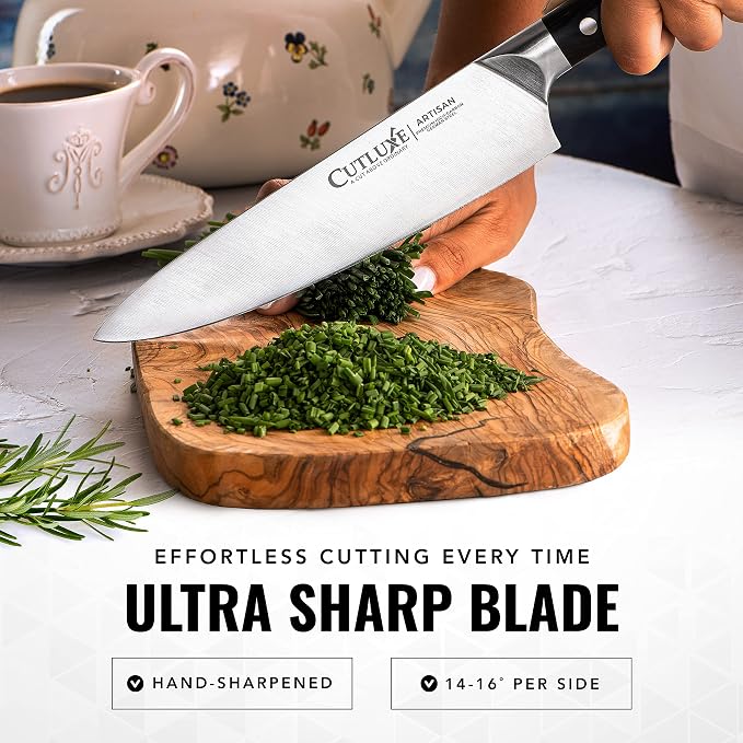 Cutluxe Chef Knife Set, 3-Piece Kitchen Knives – Razor Sharp German Steel | Professional Full Tang Blades with Ergonomic Handles – Artisan Series, Forged High Carbon