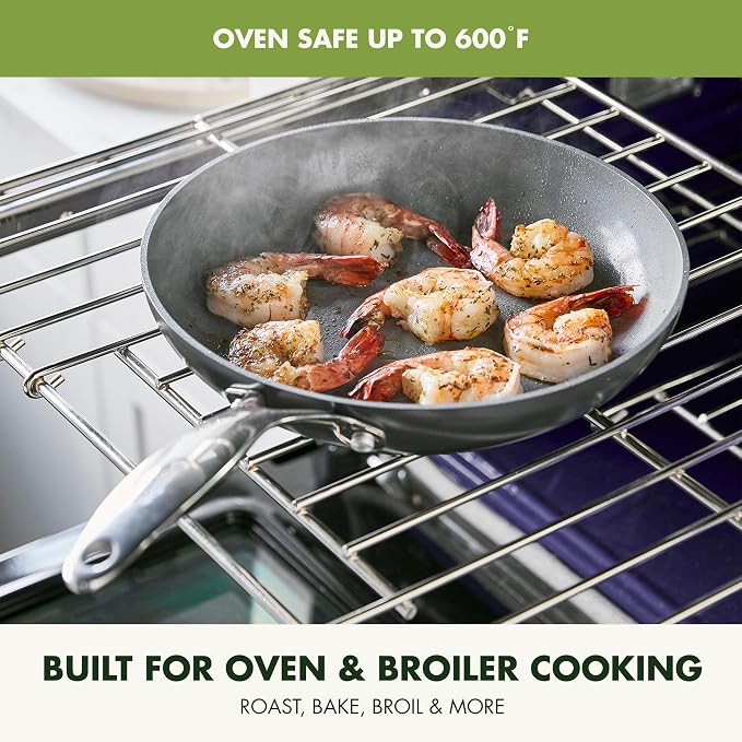 GreenPan Valencia Pro 3 Piece (8", 9.5" & 11") Ceramic Nonstick Skillet Set | Frying Pans, PFAS-Free Nonstick, Induction Ready, All Cooktop Compatible, Hard Anodized, Gray, Dishwasher & Oven Safe to 600F