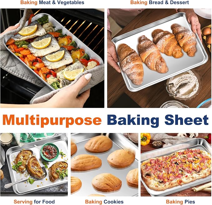 P&P CHEF Baking Sheet Pan, Stainless Steel Cookie Sheet, 12.5 Inch & 1 Pc | Oven Tray Sheet Pan for Baking & Serving, Baking Tray for Multi Uses, Heavy Duty & Non-toxic, Rust Free & Dishwasher Safe