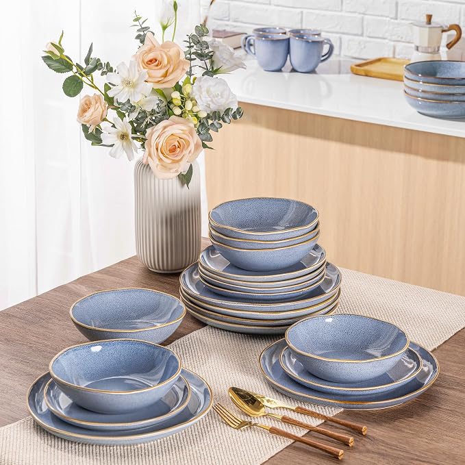 AmorArc Ceramic Dinnerware Sets for 8, 24Pcs Plates and Bowls Sets Dishes | Stoneware Handmade Reactive Glaze Dinner Set, Highly Scratch Resistant | Dishwasher & Microwave Safe Dishware