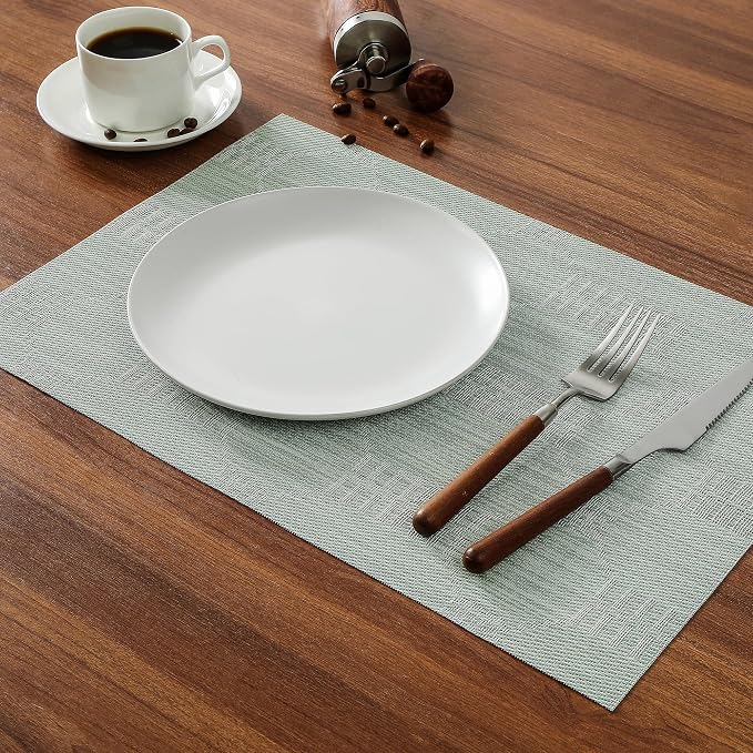 Leetaltree Mint Cream Placemats Set of 4 - Heat Resistant Non-Slip Place mats for Dining Table, Washable Durable PVC Vinyl Woven Table Mats（Mint Cream, 4）