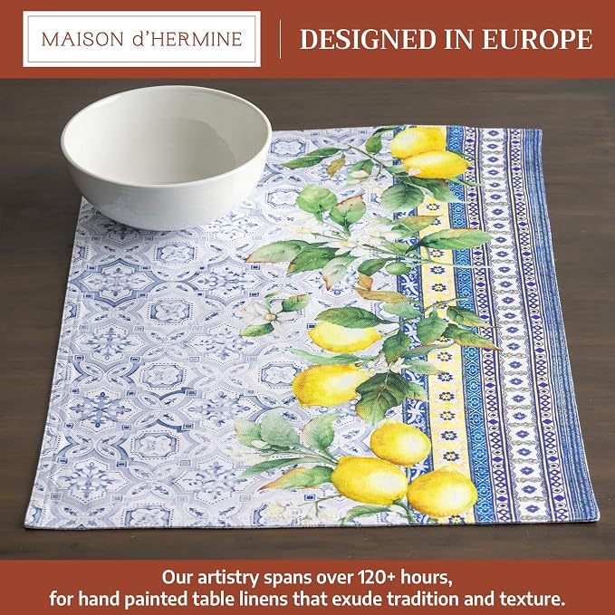 Maison d' Hermine Placemats Set of 4 Reusable 100% Cotton (13"x19") | Cloth Place Mats Washable Table Mats for Kitchen Dining Party Wedding Hotel Home Restaurant Spring Summer - Citrus
