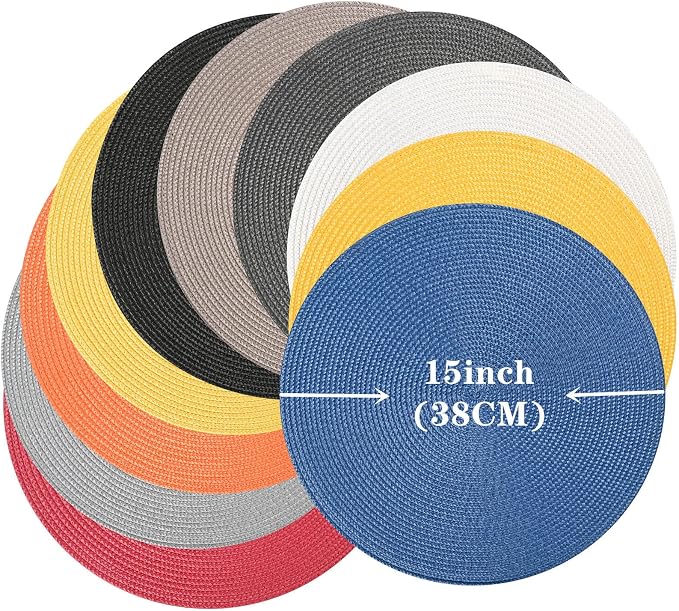 Zupro Round Placemats Set of 6,Braided 15 inch Table Mats Heat Resistant Non-Slip Washable,for Kitchen Dining Tables Four Seasons Dinner Parties Thanksgiving Christmas and Everyday Use.Royal Blue