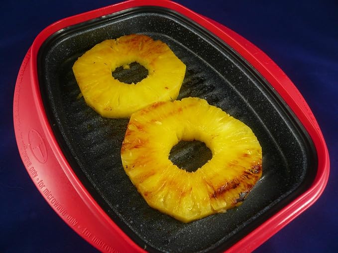 Microwave Grill Pan with Lid for Grilling, Browning, and Crisping Vegetables, Sandwich, & Meat, Red