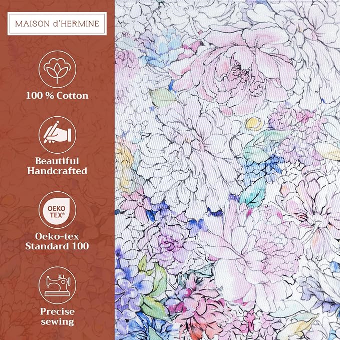 Maison d' Hermine Placemats Set of 4 Reusable 100% Cotton (13"x19") | Cloth Place Mats Washable Table Mats for Kitchen Dining Party Wedding Hotel Home Restaurant Spring Summer - Floral Love