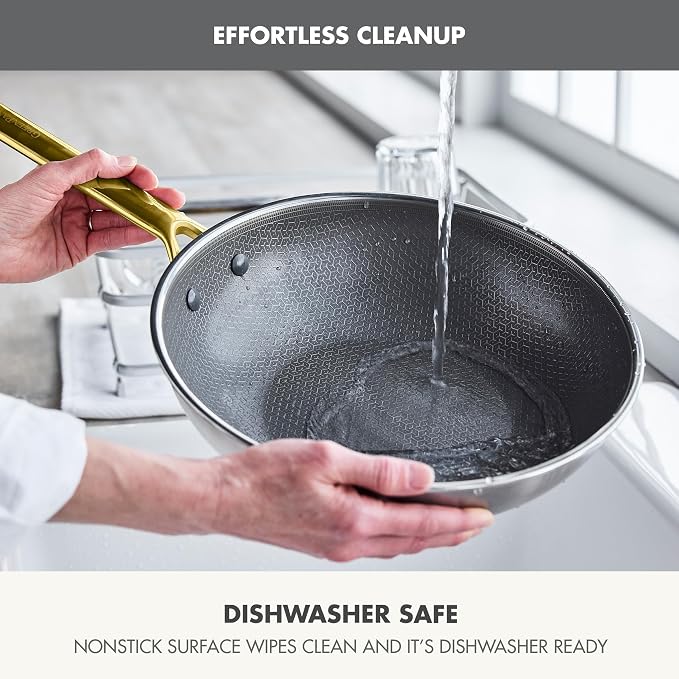 GreenPan Hybrid APEX 11" Tri-Ply Stainless Steel Wok, Ceramic Nonstick Pan | PFAS-Free Thermobond Nonstick Skillet, Induction & All Cooktop Compatible, Dishwasher & Oven Safe up to 850F, Stir Fry, Gold