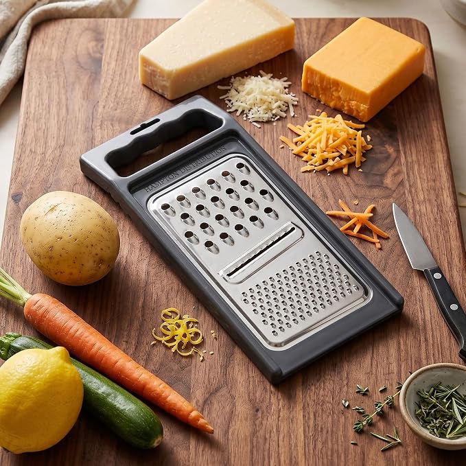 Cheese Grater with Handle, Stainless Steel, Cheese Shredder, Fruit and Vegetable Zester, Multifunction Kitchen Tool, Hampton Distribution