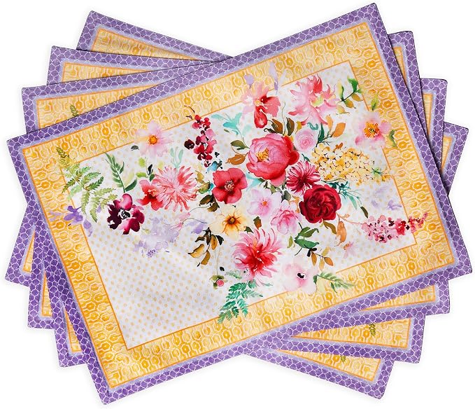 Maison d' Hermine Placemats Set of 4 Reusable 100% Combed Cotton (13"x19") | Cloth Place Mats Washable Table Mats for Kitchen Dining Party Wedding Hotel Home Restaurant Spring Summer - Summer Joy