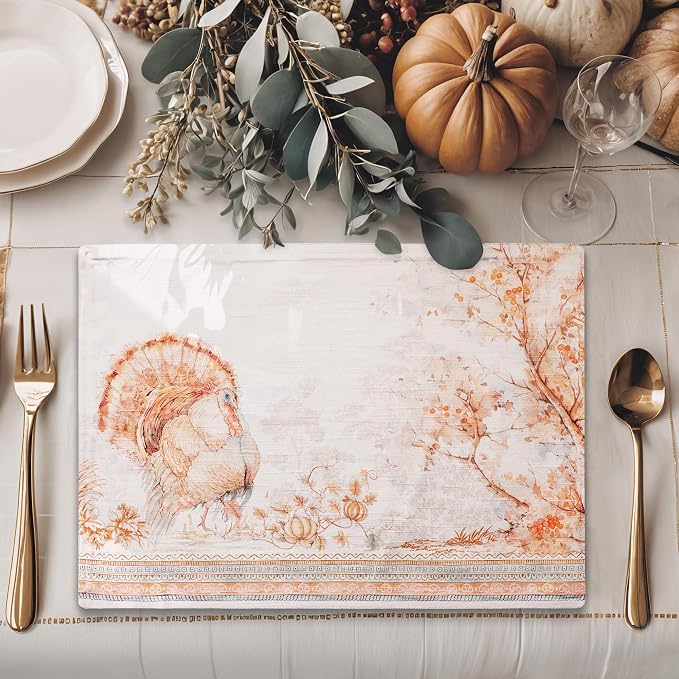 Maison d' Hermine Placemats Set of 4 Reusable 100% Cotton (13"x19") | Cloth Place Mats Washable Table Mats for Kitchen Dining Party Wedding Hotel Home Thanksgiving Christmas - Giving Thanks