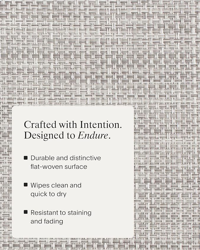 Chilewich Basketweave Placemats, Woven Rectangle Placemats Set of 4 | Reusable, Stain-Resistant, Indoor/Outdoor Tabletop Protection, White/Silver, 14" x 19"