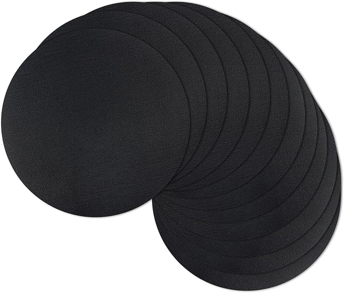 13" Round Placemats Set of 12, Reversible Faux Leather Wipeable Table Mats | 2mm Vinyl Heat Resistant, Waterproof Oilproof Scratch Proof Non-Slip, Washable for Kitchen Dining Indoor Outdoor (Black)