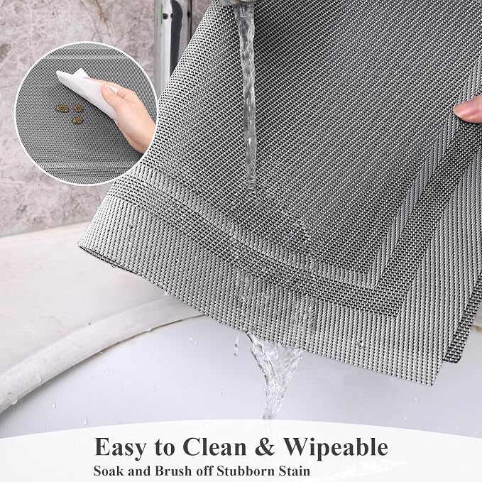 SHACOS Woven Vinyl Placemats Set of 4 Wipe Clean Place Mats for Dining Table Heat Resistant PVC Weave Table Mats Indoor Outdoor (4, Frame Grey)