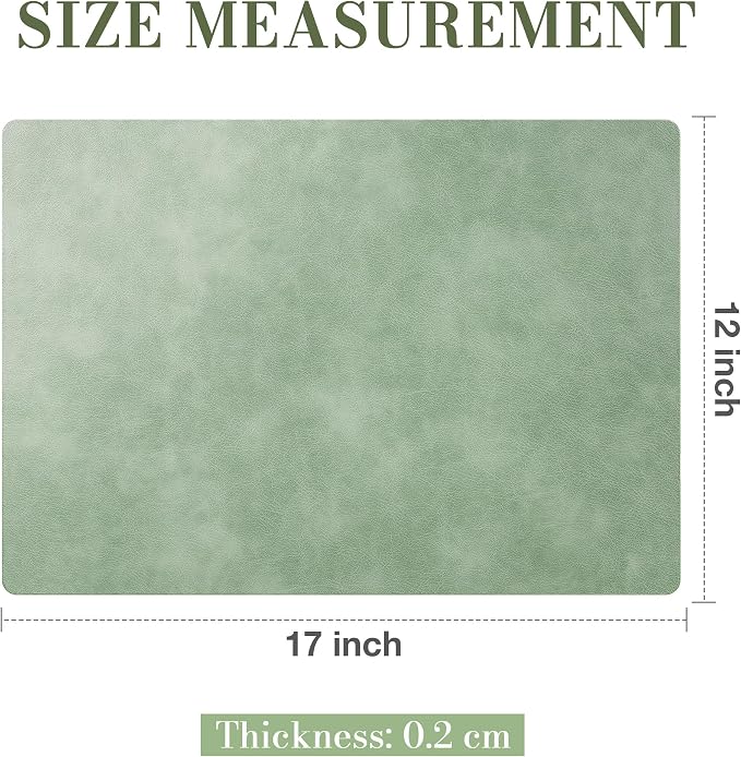 Roxifina Faux Leather Placemats Set of 4 - Vinyl Placemats Wipeable Waterproof Oil-Proof PU Place Mats Heat Resistant Reversible Table Mats for Dining, Kitchen, Outdoor, 12 x 17 Inch (Green)