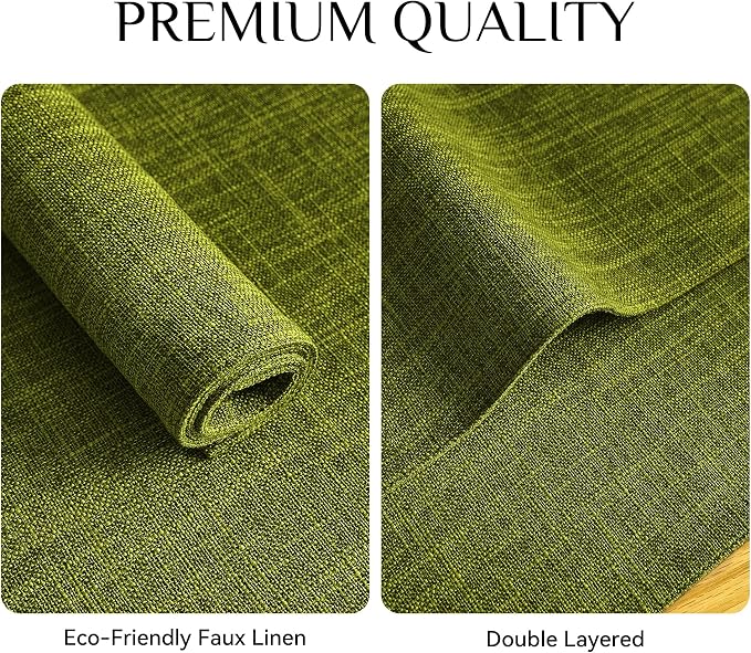 Softalker Faux Linen Placemats Set of 8-12 x 18 Inch, Heat Resistant Double Layered Durable Burlap Farmhouse Place Mats, Non-Slip Washable Rustic Table Mats for Dining, Kitchen, Party（Lime Green