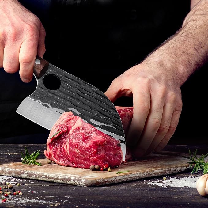 ROCOCO Butcher Cleaver Knife Set - 3PCS Serbian Chef Viking Boning Knife | Meat Cutting Cleaver for Kitchen Outdoor BBQ Camping Birthday Father Mother Christmas Gift Idea Men
