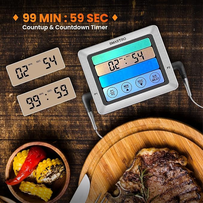 ST54 Dual Probe Digital Meat Thermometer with Timer Mode | Commercial-Grade Probes for Cooking Food Kitchen Oven BBQ Grill