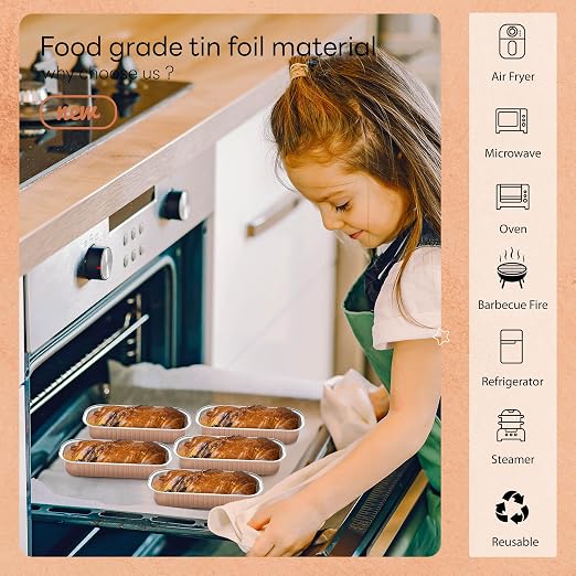 NPLUX Loaf Pans with Lids, 50 Pack Champagne 6.8oz for Weddings | Works for crumble cups, panna cotta, custard and snack servings; add the cover only after contents cool.