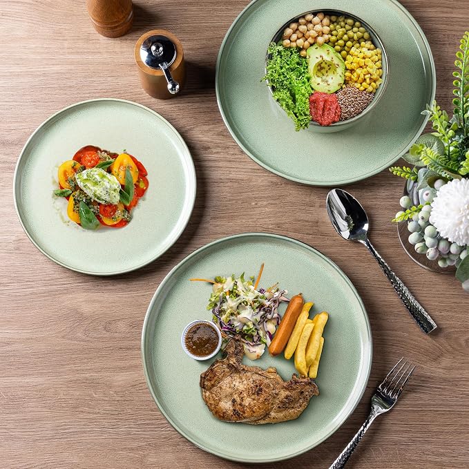 GBHOME Dinnerware Sets for 6, 18 Pieces Ceramic Plates and Bowls Set | Scratch Resistant Stoneware Dishes Set, Dishwasher & Microwave Safe, Reactive Glaze-Pastel Green